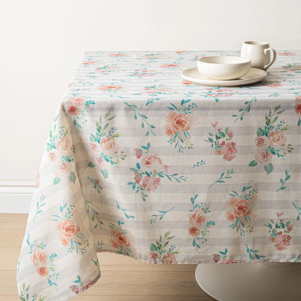 Harman Printed 'Stripe Floral' Linen Tablecloth 60x120"