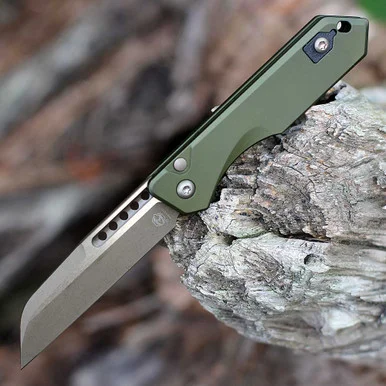 Heretic Jinn Auto H113-7A-GRN Automatic Knife, 3.0" Bronze CPM-MagnaCut Wharncliffe Blade, OD Green Aluminum Chassis, Made in USA