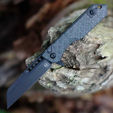 Heretic Knives Jinn Manual - 3.0" CPM-MagnaCut DLC Black Plain Edge Wharncliffe Blade, Glow-in-the-Dark Carbon Fiber Handle - H213-6A-GLOCF