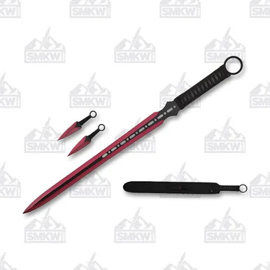 Hero's Edge Ninja Sword with Black Cord Wrapped Handle and Red Stainless Steel 17.5" Blade Model K1020-64-RD K102064RD