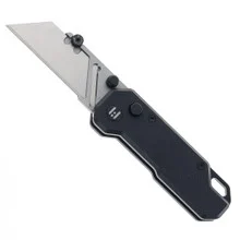 Hightron Knives Vector Button Lock Utility Knife Black G10 Handle SK2 Plain Edge