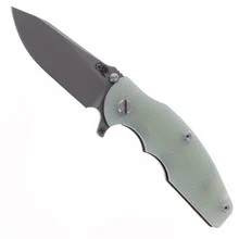 Hinderer Jurassic Slicer Folding Knife Translucent Green G10 Battle Bronze Titanium Handle Working Finish Magnacut Blade