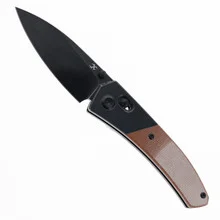 Kansept Dako Folding Knife Blackwash Titanium/Brown Micarta Handle S35VN Plain Edge Blackwash Finish K1101V6