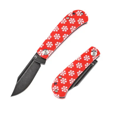 Kansept Knives Bevy Red G10 Snowflakes Folding Knife 2.9in SW Clip Point T2026SC