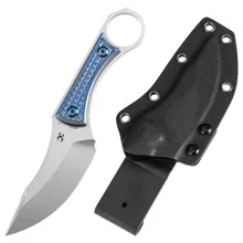 Kansept Niko Fixed Blade Knife Blue Titanium Handle D2 Clip Point Plain Edge Stonewash Finish G004A4