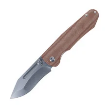Kansept Superhawk Folding Knife Titanium/Brown Micarta Handle S35VN Plain Edge Stonewash Finish K1084B1