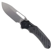 Kanspet Quasar Folding Knife Blackwash Titanium/Twill Carbon Fiber Handle 20CV Plain Stonewash Blade K1099V2