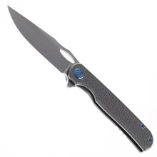 KB Knives Hydro Folding Knife Gray Textured Titanium Handle M390 Plain Edge Bead Blasted Finish KB323A