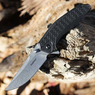 Kershaw Coilover Assisted Opening Knife - 3.0" 8Cr13MoV Stonewashed Straight Back Blade Black Textured FRN Handle 1348