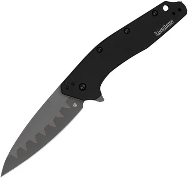 Kershaw Dividend Assisted Opening Knife - 3" Composite CPM-D2/Bohler N690 Blade Black Aluminum Handle USA Made 1812BLKCB