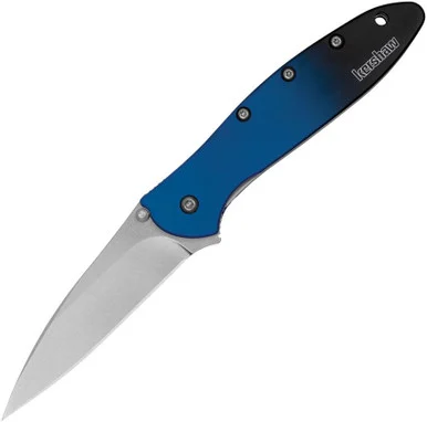 Kershaw Leek Assisted Opening Knife - 3" CPM MagnaCut Stonewashed Wharncliffe Blade Gradient Blue and Black Aluminum Handle USA Made 1660GBLU