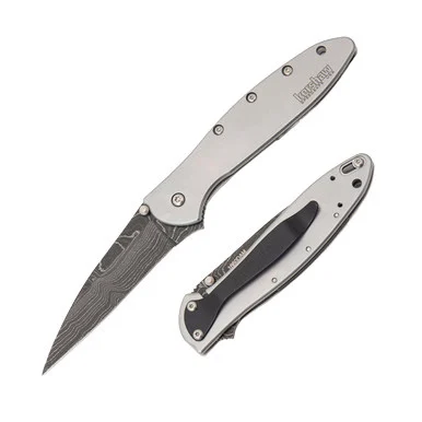 Kershaw Leek Assisted SS Folding Knife 3in Damascus Plain Blade KS1660D