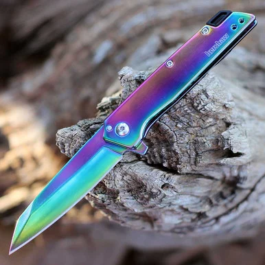 Kershaw Misdirect Flipper Knife - 3.0" 4Cr14 Rainbow PVD Reverse Tanto Blade Rainbow Stainless Steel Handle 1365RBW