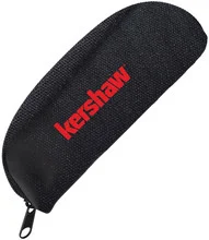 Kershaw Single Knife Pouch Black WIth Red Kershaw Logo Codura Construction Sheepskin Interior KSPOUCHKER