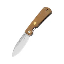 Kizer Retro Folding Knife Khaki Micarta/Brass Handle Nitro-V Drop Point Plain Edge Satin Finish V4726A1