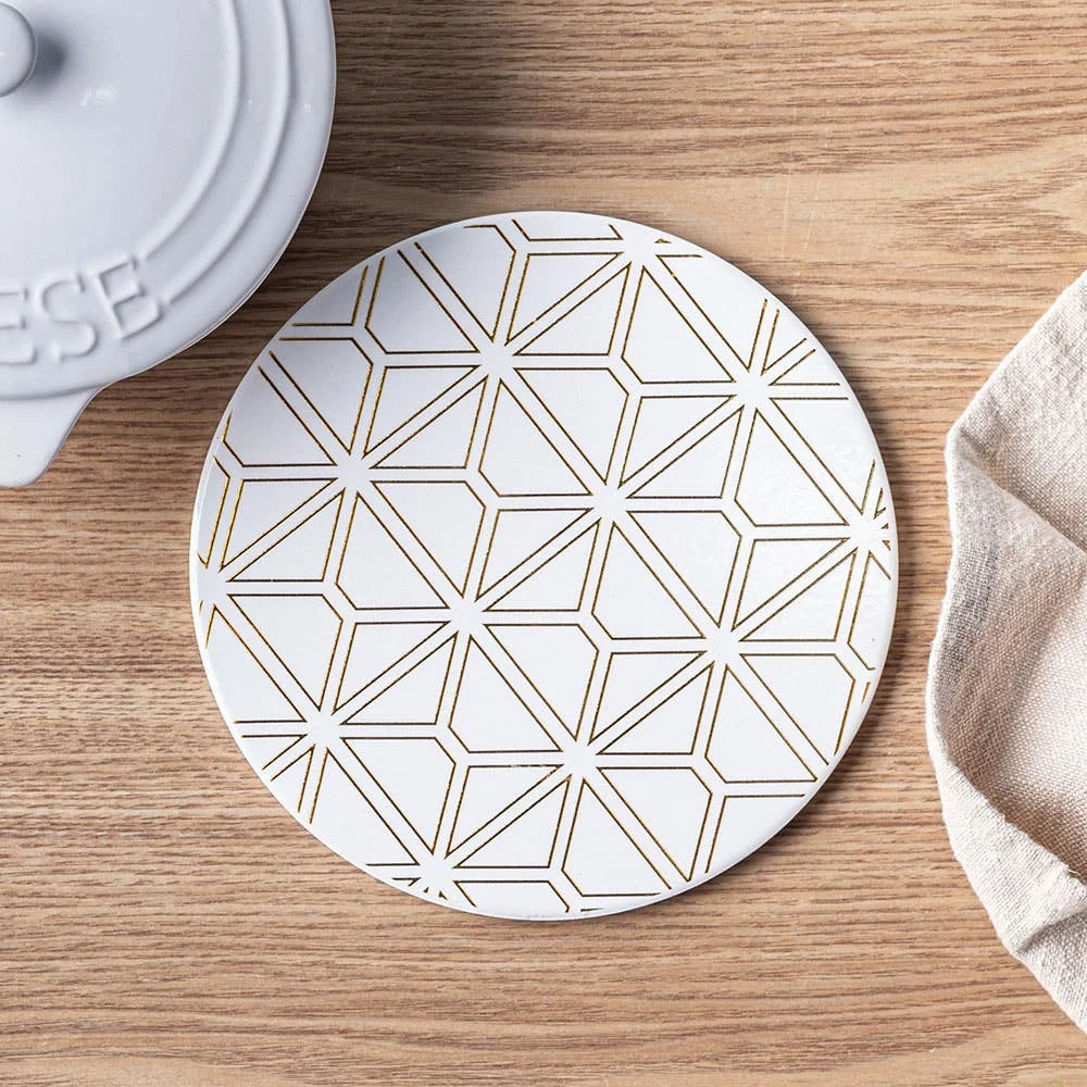 KSP Ceramica 'Geometric' Printed Ceramic Trivet (Gold/White)