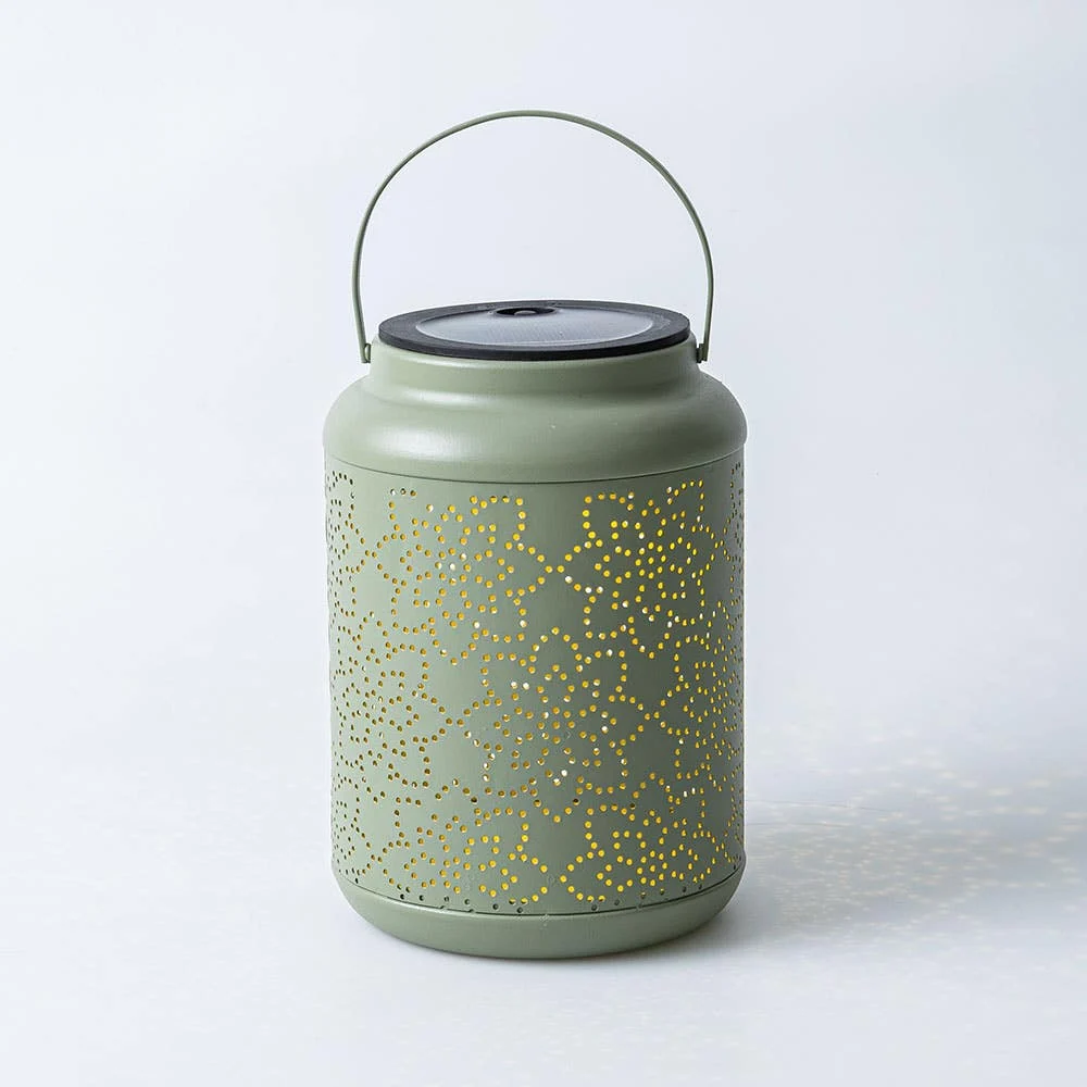 KSP Daisy 'Floral' Solar LED Metal Lantern (Sage) 12 x 12 x 16.5 cm