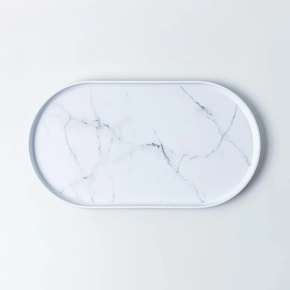 KSP Enzo Melamine Oval Serve Tray 17.25" x 9.5" (Marble White)