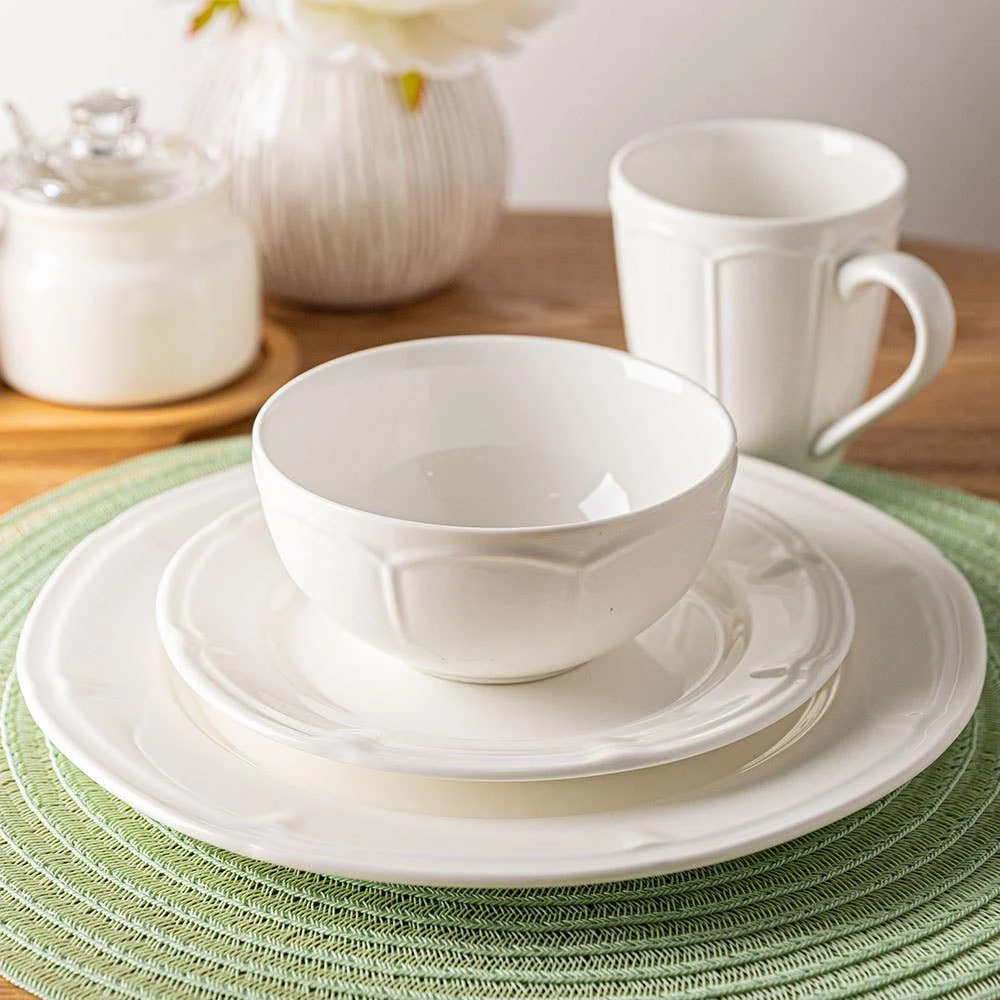 KSP Estelle New Bone China Dinnerware - Set of 16 (White)