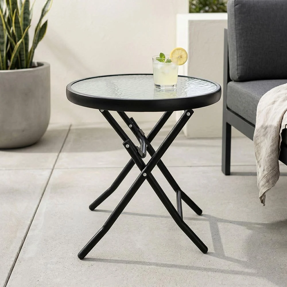 KSP Terrace 'Round' Folding Glass Coffee Table (Black)