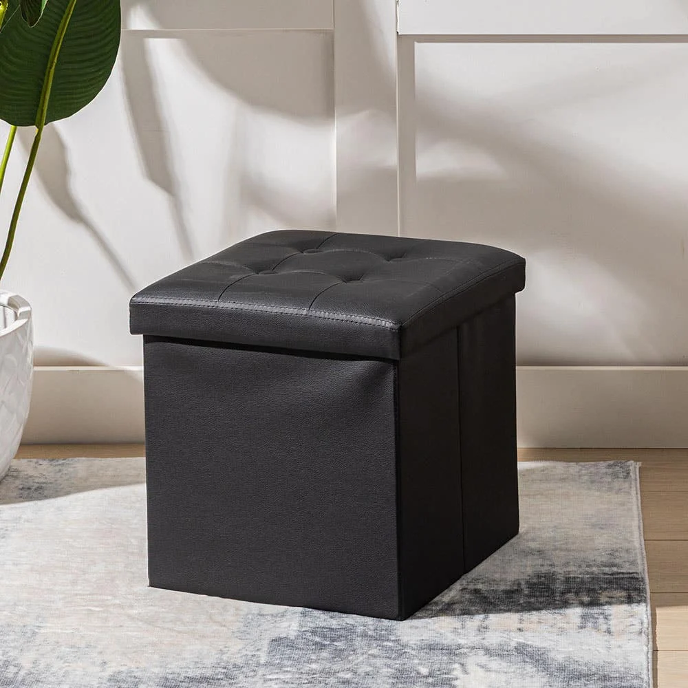 KSP Tilden 'Leatherette' Tufted Collapsible Ottoman (Black)