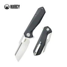 Kubey Atlas Liner Lock Folding Knife Black G10 Handle 14C28N Sheepsfoot Plain Edge Blackwash Finish KU328G
