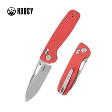 Kubey Bluff Folding Knife Red G10 Handle 14C28N Drop Point Plain Edge Sandblast Finish KU248H
