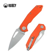 Kubey Coeus Folding Knife Orange G10 Handle 14C28N Plain Edge Stonewash Finish KU122W