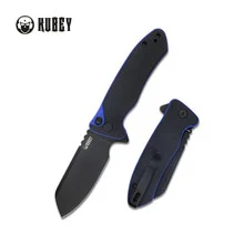 Kubey Creon Button Lock Folding Knife Black/Blue G10 Handle AUS-10 Plain Edge Blackwash Finish KU336D