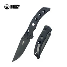 Kubey Crossbar Lock Hound Folding Knife Black G10 Handle 14C28N Clip Point Plain Edge Blackwash Finish KU172B
