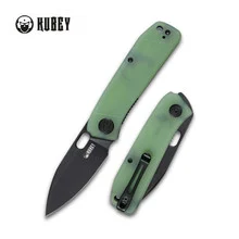 Kubey Hyde Folding Knife Jade G10 Handle 14C28N Drop Point Plain Edge Darkwash Finish KB2104C