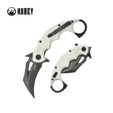 Kubey Mini Wrath Folding Knife White G10 Handle 14C28N Karambit Plain Edge Blackwash Finish KU262I