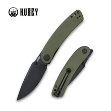 Kubey Momentum Folding Knife Green G10 Handle AUS10 Plain Edge Dark Stonewash Finish KU344G