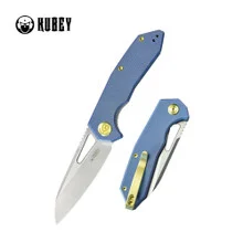 Kubey Vagrant Folding Knife Blue Micarta Handle M390 Plain Edge Sandblast Finish KB291U