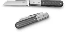 LionSteel Barlow Folding Knife Black Carbon Fiber Handle M390 Dom Plain Edge Satin Finish CK0115-CF