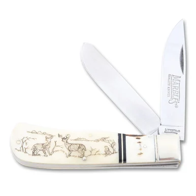 Marble's Scrimshaw Deer Jumbo Trapper Pocket Knife MR260
