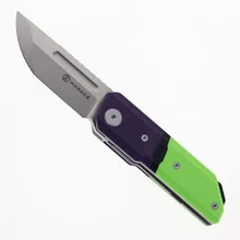 Maxace Capsule Pocket Knife Black & Green G10 Handle Front Flipper MMM27-2-B