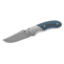 Miguron Centurion II Folding Knife Titanium/Blue Carbon Fiber Handle M390 Plain Edge Sandblast Finish MGR-609BUII