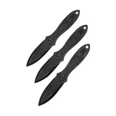Neptune Trading 6.5in 3pc Black Stainless Steel Dragon Throwing Knives Set NTAB1BKS