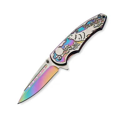 Northern Lights Howling Wolf Framelock Folding Knife 300269RB