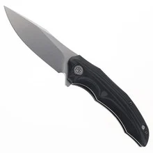 Petrified Fish Hairtail Folding Knife Black Carbon Fiber Handle K110 Plain Edge Gray Stonewash Finish P10-CGAW