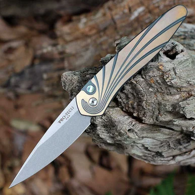 Pro-Tech Newport Auto Blade Show ATL 2024 Custom 002 Grn/Bronze Flats, Ti Frame(3" SW S35VN) 24NEWPORT002