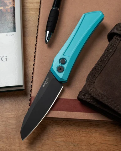 Pro-Tech Oligarch Sinkevich - 3.25" CPM MagnaCut DLC Black Plain Edge Sheepsfoot Blade, Tiffany Blue Aluminum Handle - DS103-T.Blue