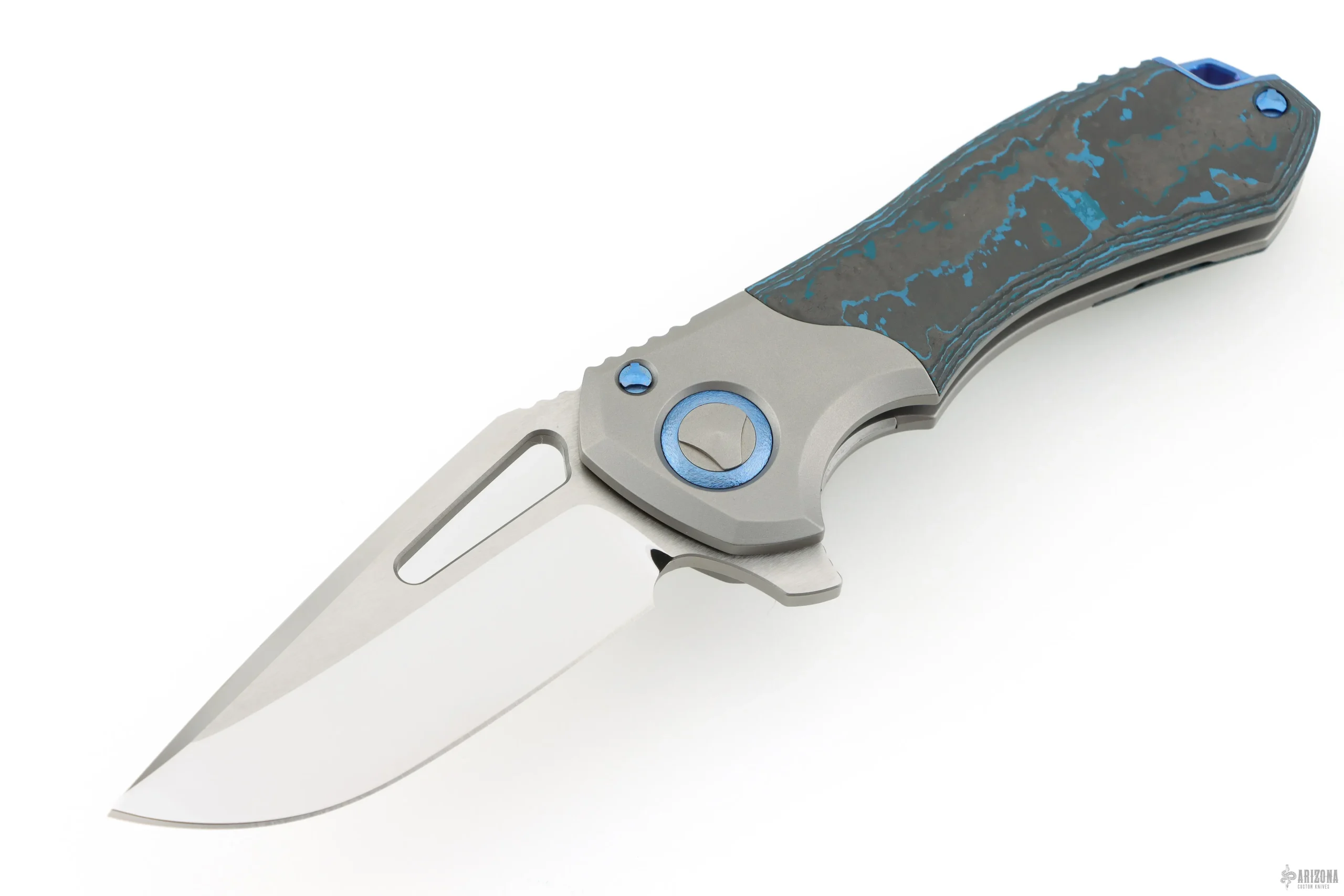 Protocol - Mirror Polish Double Vapor Blast Ti Bolsters W/ Artic Blue Fat Carbon and Blue Ti HW #008