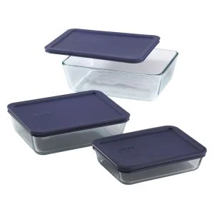 Pyrex Storage 6-Piece Retangular Set with Lids | Blue