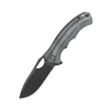 QSP Gorilla Liner Lock Folding Knife Denim Micarta Handle 14C28N Plain Black Blade QS153-B2