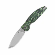 QSP Turtle Punk Folding Knife Black/Green G10 Handle 14C28N Plain Edge Stonewash Finish QS158-C1