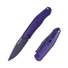 Real Steel Serenity Slipjoint Folding Knife Purple G10 Handle N690 Drop Point Plain Edge Black Stonewash Finish 7681P