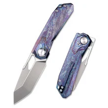 Remette RT-Peregrine Falcon V2 Folding Knife Thunder Lightning Titanium Handle M390 Reverse Tanto Plain Edge RTT1-TX