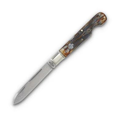 Rough Rider Cinnamon Bone Damascus Lockback Folding Knife RR2524